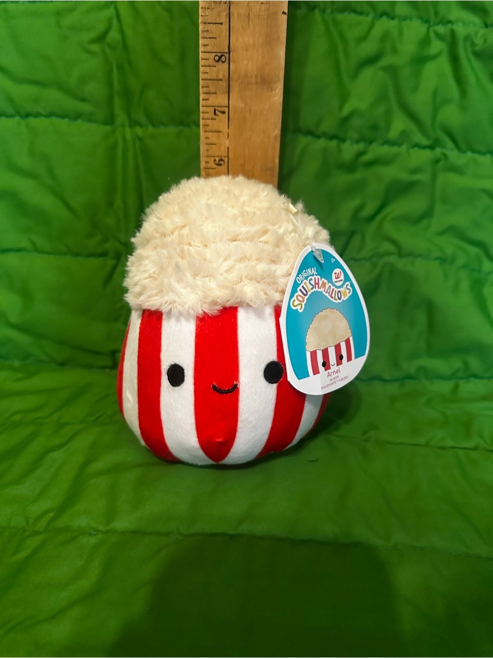 #1376 Squishmallows-Arnel. Red & White Striped Popcorn Plush NWT